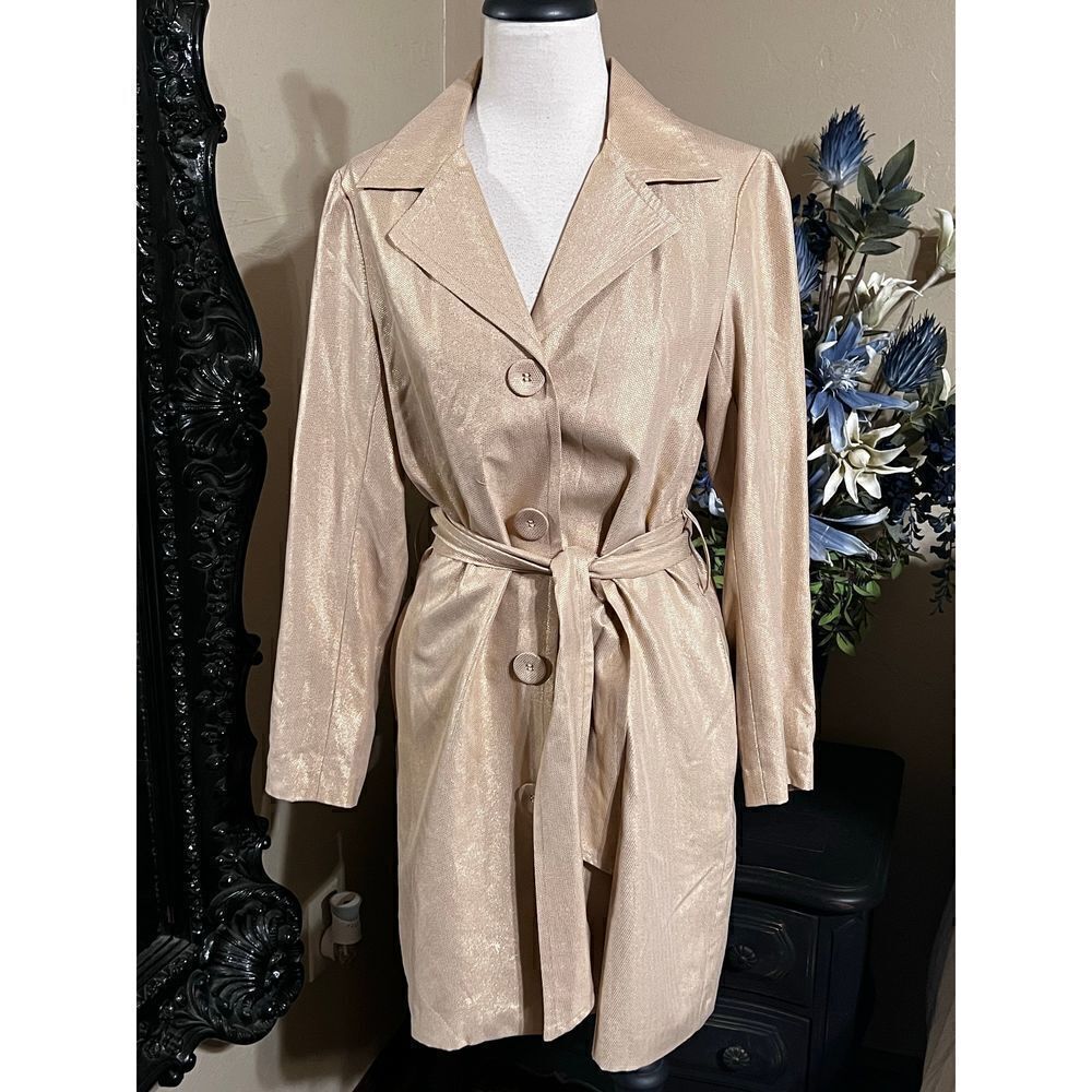 Lynn Ritchie Gold Metallic Trench Coat Jacket Size 6